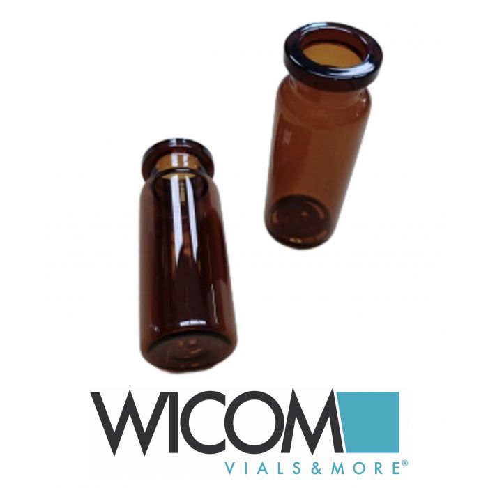 WICOM crimp vial, 20mm, 10ml, amber glass, 20.5x54.5mm