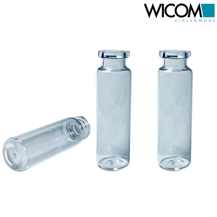 WICOM 20mm Crimp Vial (Rollrandflasche), Klarglas, 20ml, Headspace Vial, 75.5mm ...