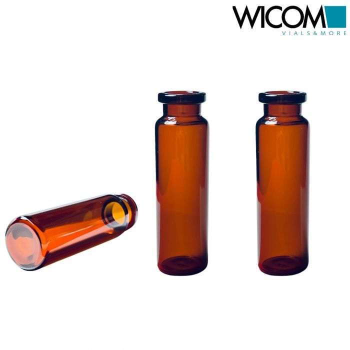 WICOM crimp vials, 20mm, 20ml, amber glass, round bottom, 22.5x75.5mm, Headspace...