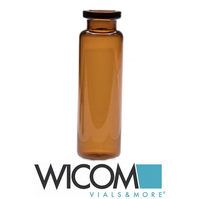 WICOM crimp vials, 20mm, 20ml, amber glass, round bottom, 22.5x75.5mm, Headspace...