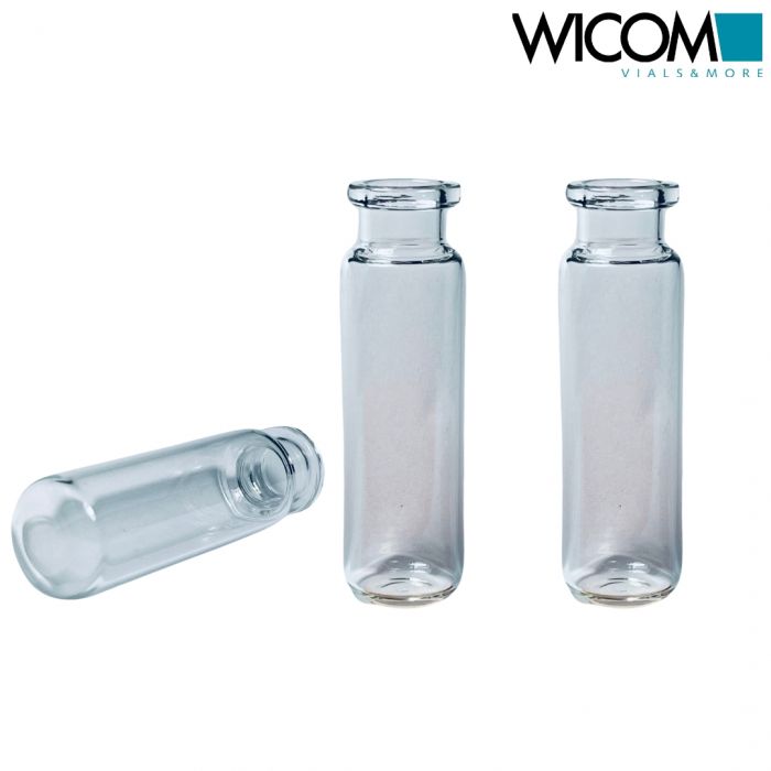 WICOM Crimp vial, 20mm, 20ml, clear glass, silanised, deactivated, 22.5x75.5mm, ...