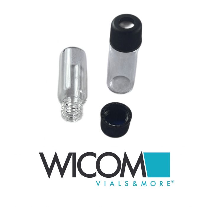 WICOM Combipack, includes 1.5ml screw vial in clear glass and black screw cap wi...