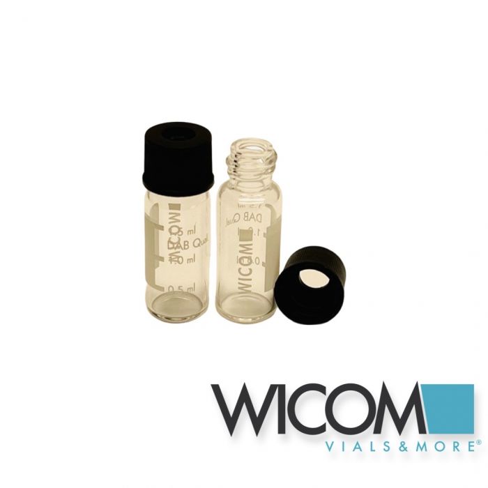 WICOM Combipack, includes 1.5ml screw vial in clear glass with write-on patch an...