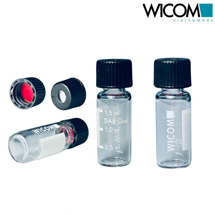 WICOM Combipack, includes 1.5ml screw vial in clear glass and screw cap with Sil...
