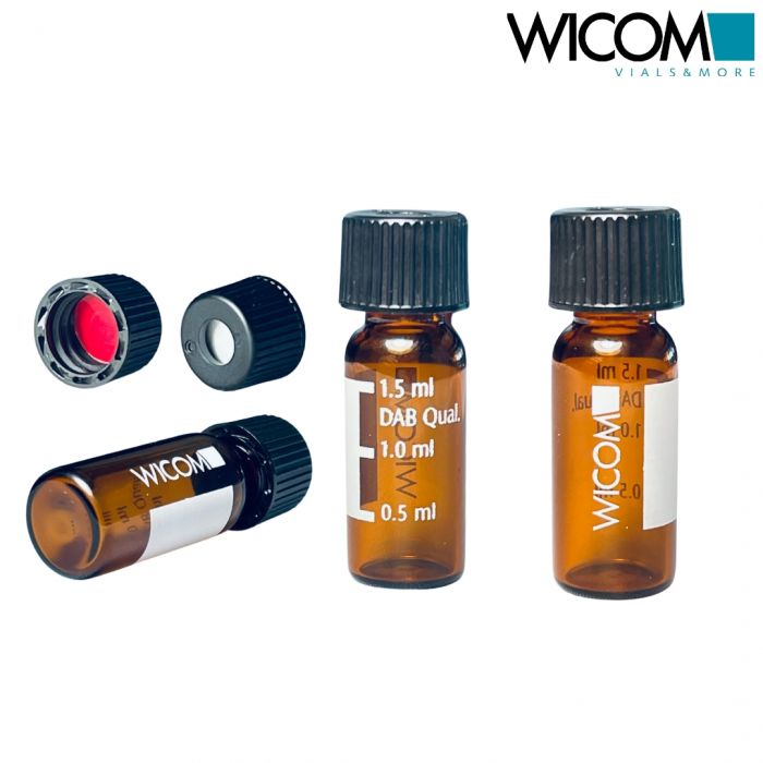 WICOM Combipack, includes 1.5ml screw vial in amber glass with write-on patch an...