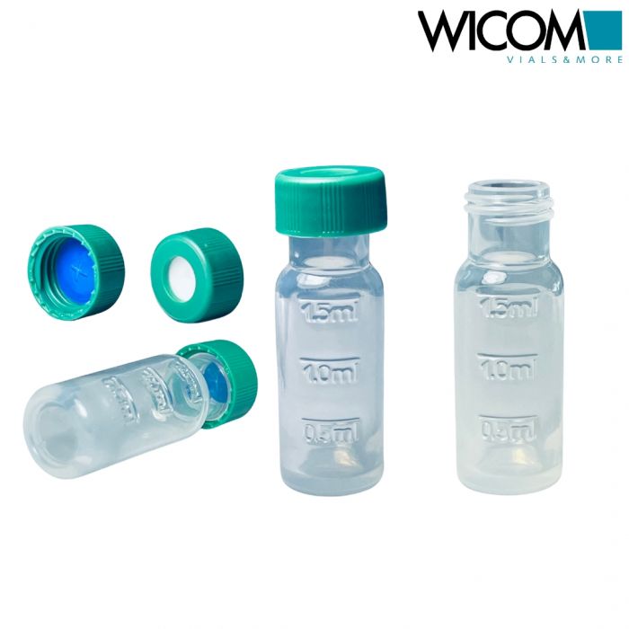 WICOM Combipack, includes 1.5ml screw vial in PP and green screw cap with slitte...