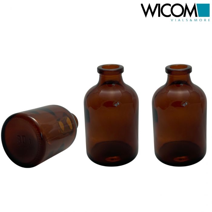 WICOM crimp vial, 20mm, 50ml, amber glass, 42x73mm
