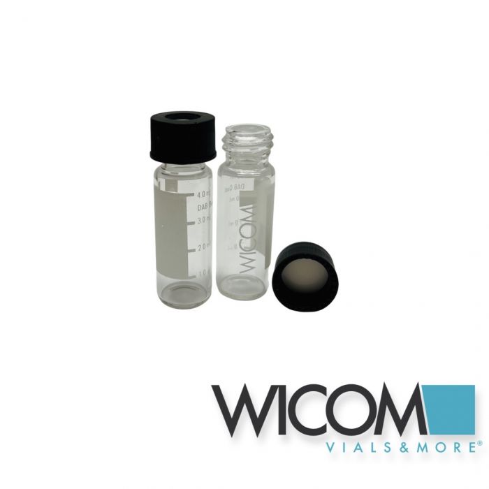WICOM Combipack, includes 4ml screw vial in clear glass with write-on patch and ...