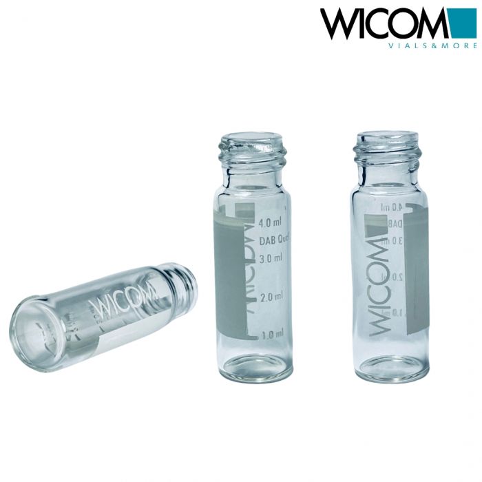 WICOM screw vial, 13mm, 4ml, clear glass, with write-on patch 15x45mm