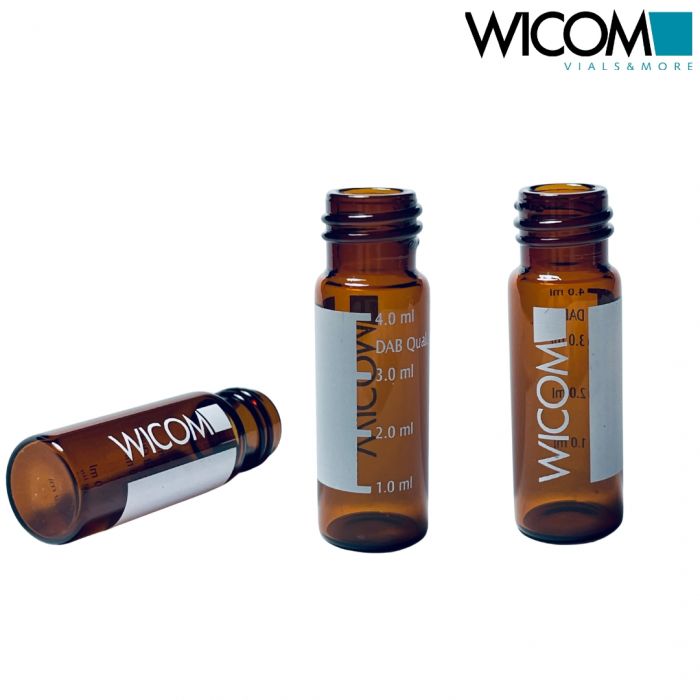WICOM screw vial, 13mm, 4ml, amber glass with write-on patch, 15x45mm