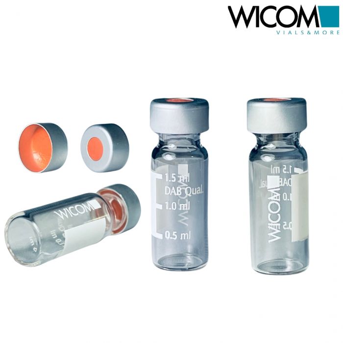 WICOM Combipack, includes 2ml crimp vial in clear glass with write-on patch and ...