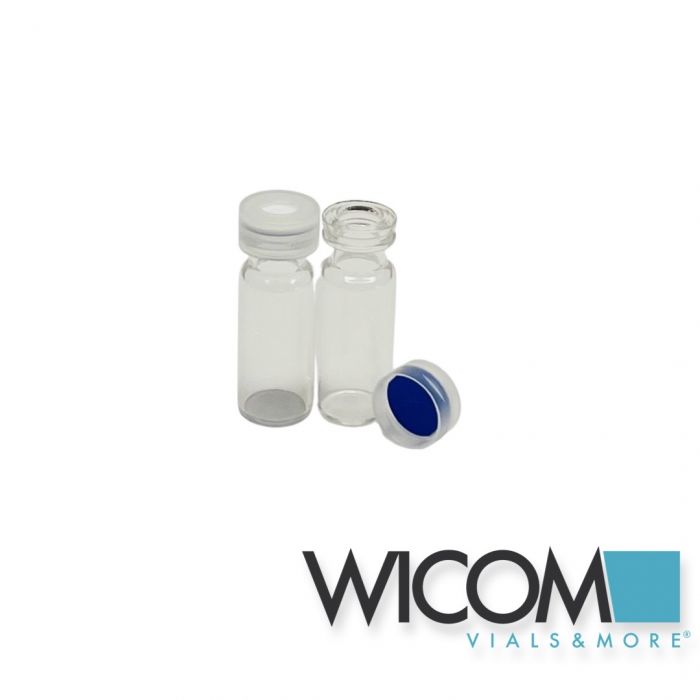 WICOM Combipack, composé de flacon 2ml col à clisper en verre transparent et bou...