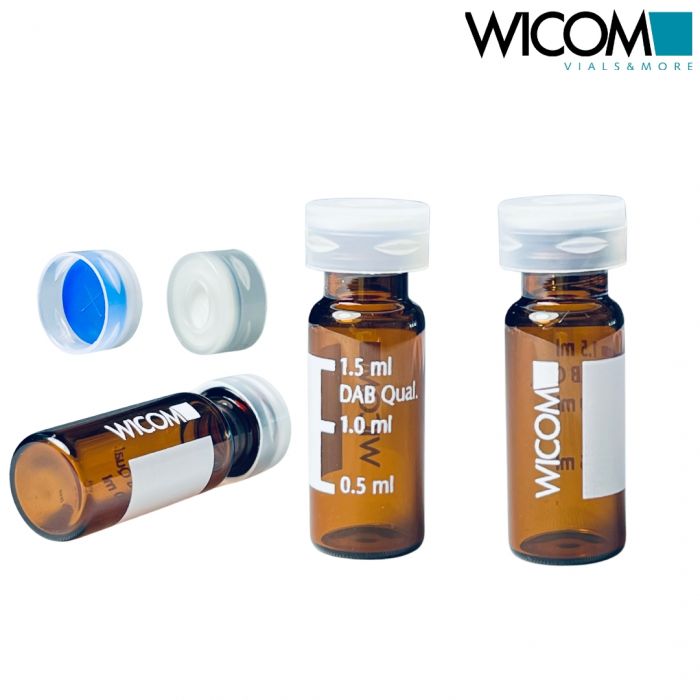 WICOM Combipack, includes 2ml crimpsnap vial in amber glass with write-on patch ...