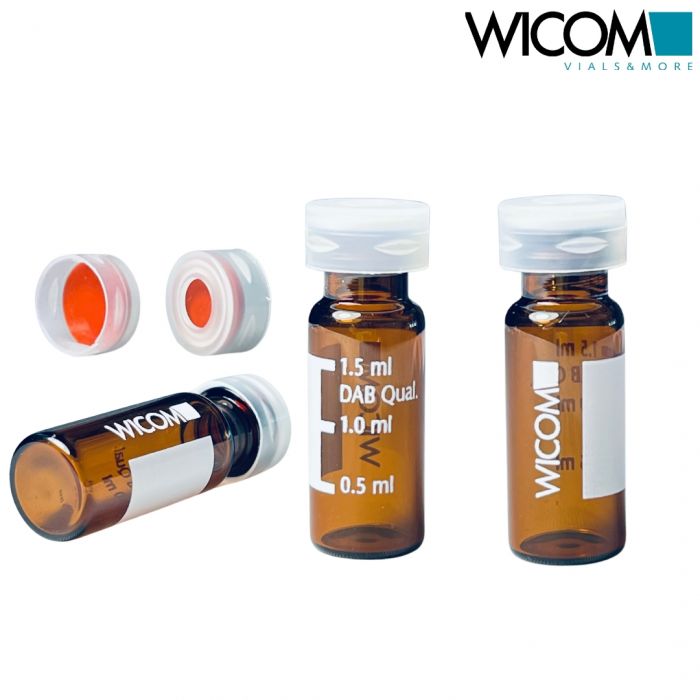 WICOM Combipack, includes 2ml crimpsnap vial in amber glass with write-on patch ...