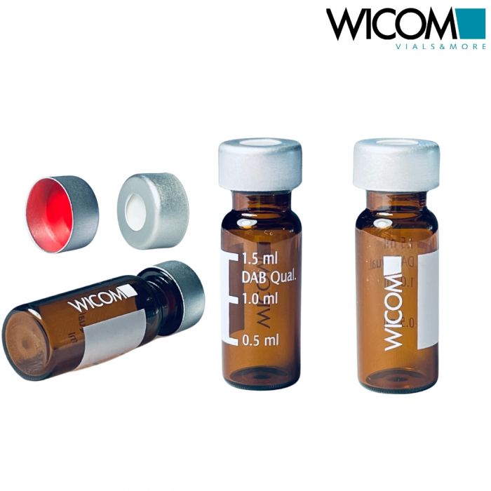 WICOM Combipack, includes 2ml crimp vial in amber glass with with write-on patch...