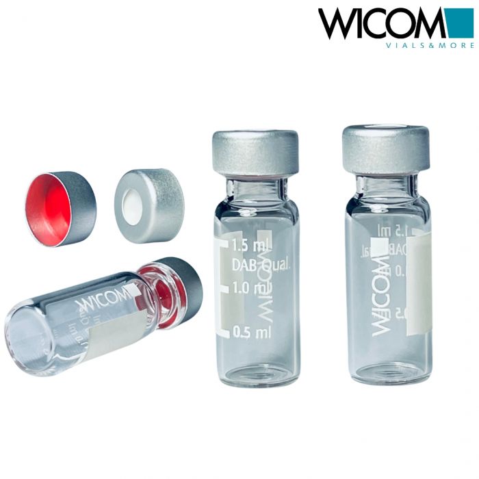 WICOM Combipack, includes 2ml crimp vial in clear glass with write-on patch and ...