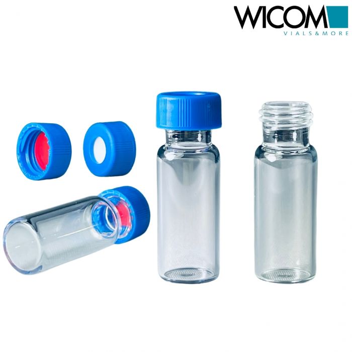 WICOM Combipack, includes 2ml screw vial in clear glass and blue cap with Silico...