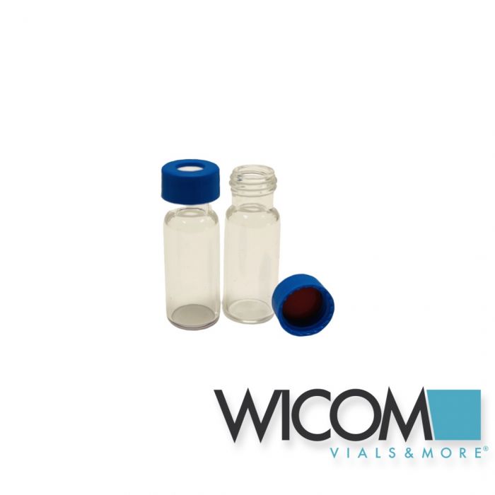 WICOM Combination pack 9mm screw vials, 2ml, clear and blue cap with PTFE/silico...