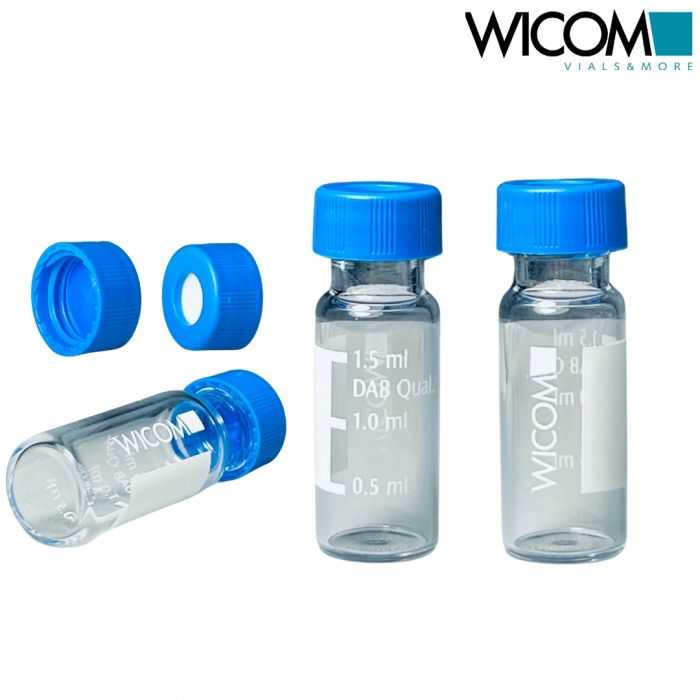 WICOM Combipack, includes 1.5ml screw vial in clear glass with write-on patch an...