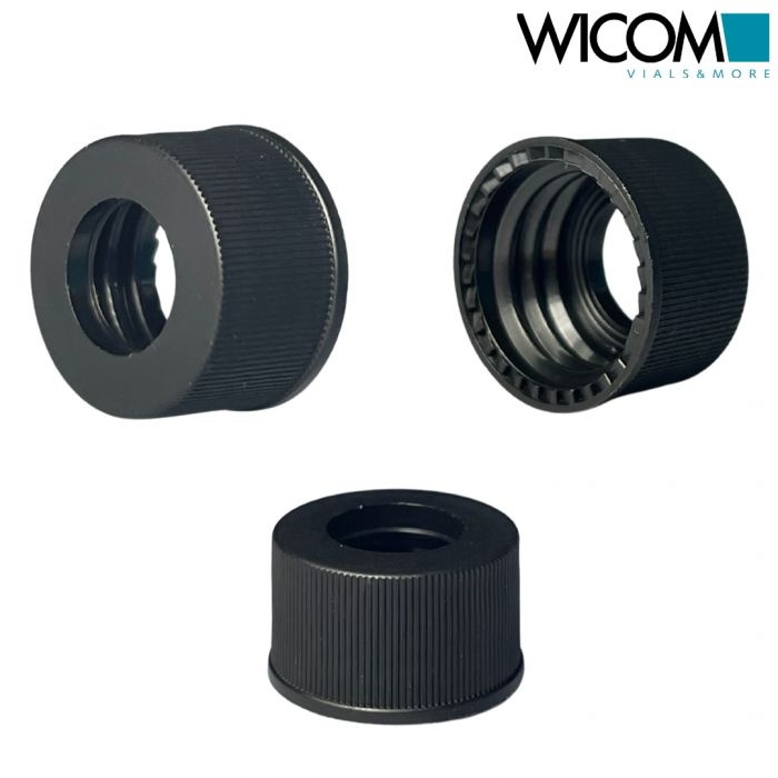 WICOM screw cap, 13mm, black, Polypropylen, with hole