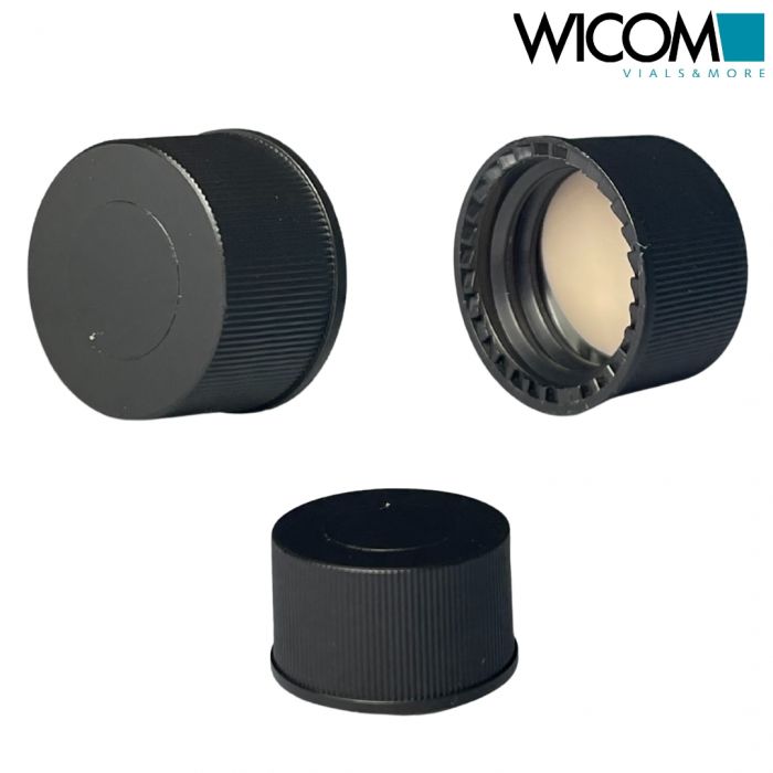 WICOM screw cap, 13mm, black, with PTFE coated septum, closing cap, 500/PK