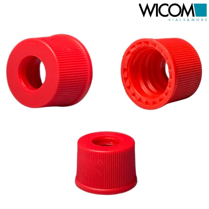 WICOM screw cap, 8mm, red, Polypropylen, with hole 1000/PK
