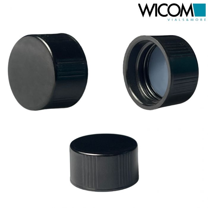 WICOM screw cap, 15mm, black, with PTFE/PE coated septum, closing cap, 1000/PK