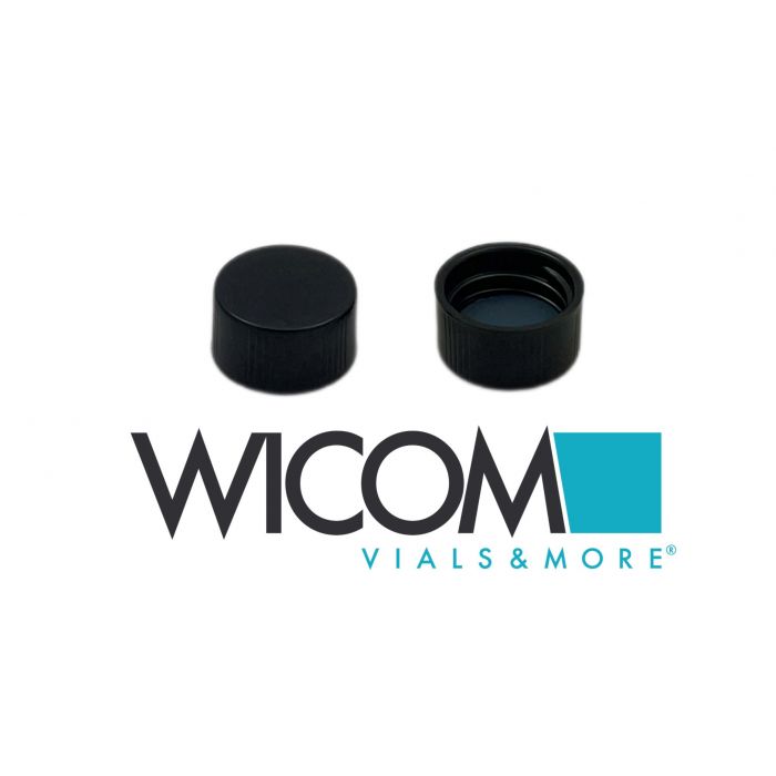 WICOM screw cap, 15mm, black, with PTFE/PE coated septum, closing cap