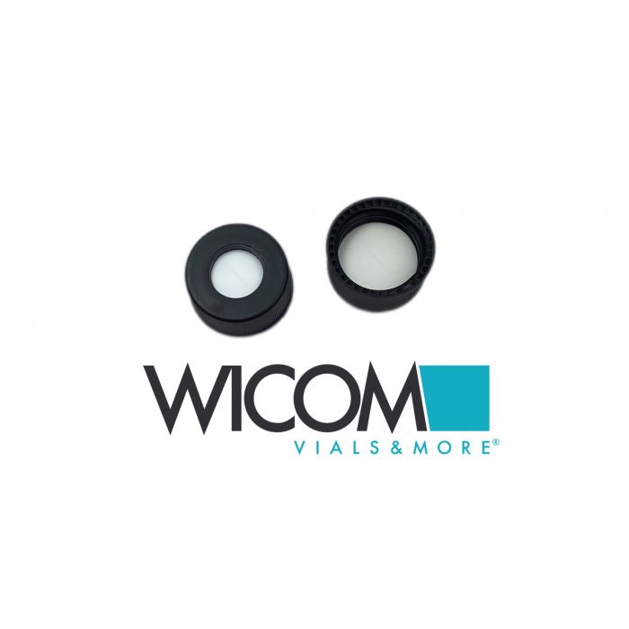 WICOM screw cap, 15mm, black, with slitted Silicone/PTFE septum