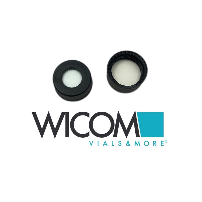 WICOM screw cap, 15mm, black, with Silicone/PTFE septum, (tan/white)