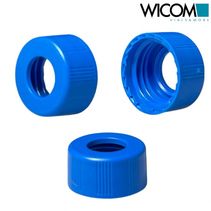 WICOM screw cap, 9mm, blue, without septum 1000/PK