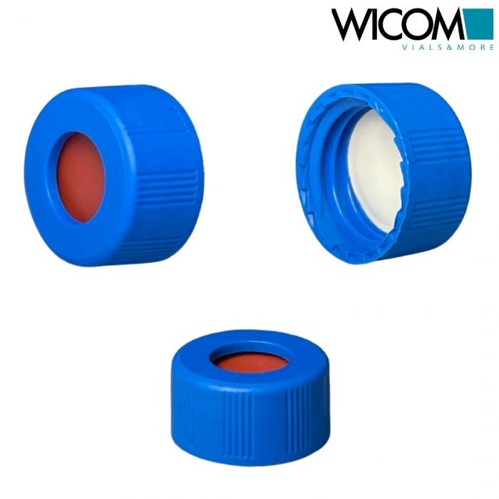 WICOM screw cap, 9mm, blue, with Butyl/PTFE septum