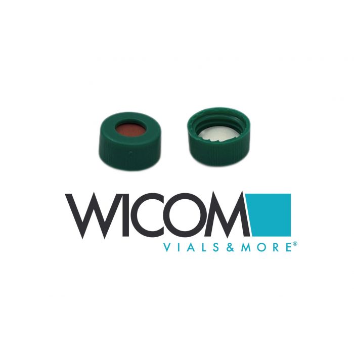 WICOM screw cap, 9mm, green, with Butyl/PTFE septum