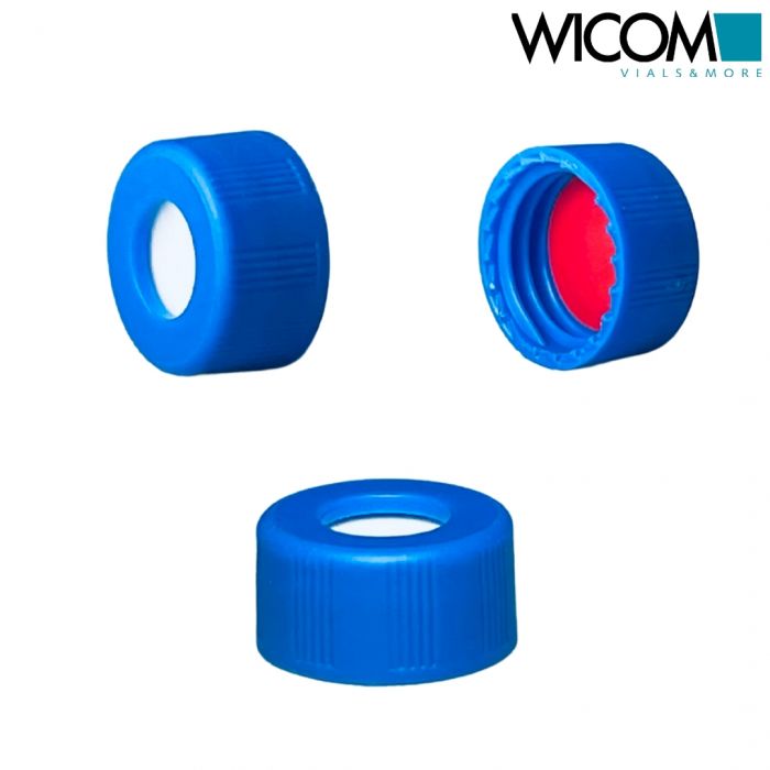 WICOM screw cap, 9mm, blue, with Silicone/PTFE septum, ND9-425 55° Shore A
