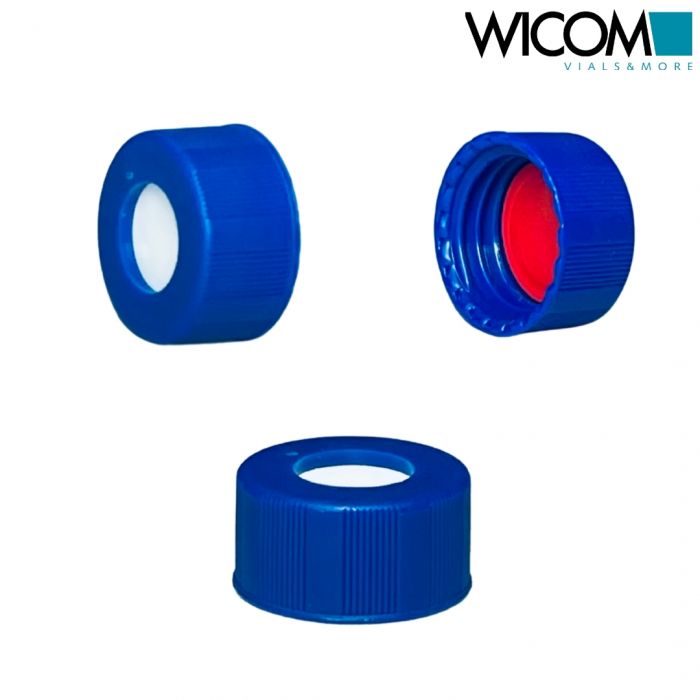 WICOM screw cap, 9mm, blue, with bonded Silicone/PTFE septum (OEM 5190-7024)