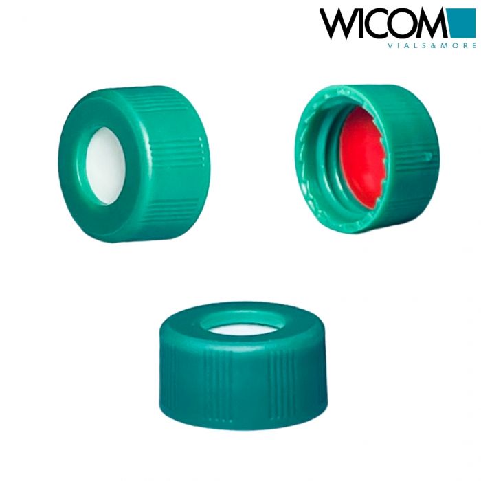 WICOM screw cap, 9mm, green, with Silicone/PTFE septum