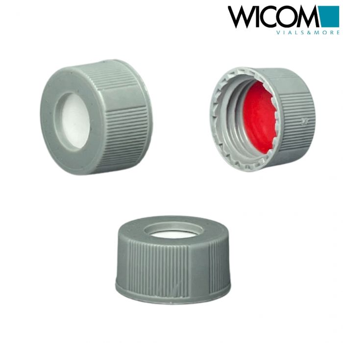 WICOM 9mm Schraubkappen für 9mm Kurzgewindeflaschen, grau, mit Silikon/PTFE Sept...