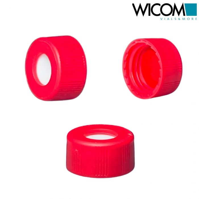 WICOM screw cap, 9mm, red, with Silicone/PTFE septum