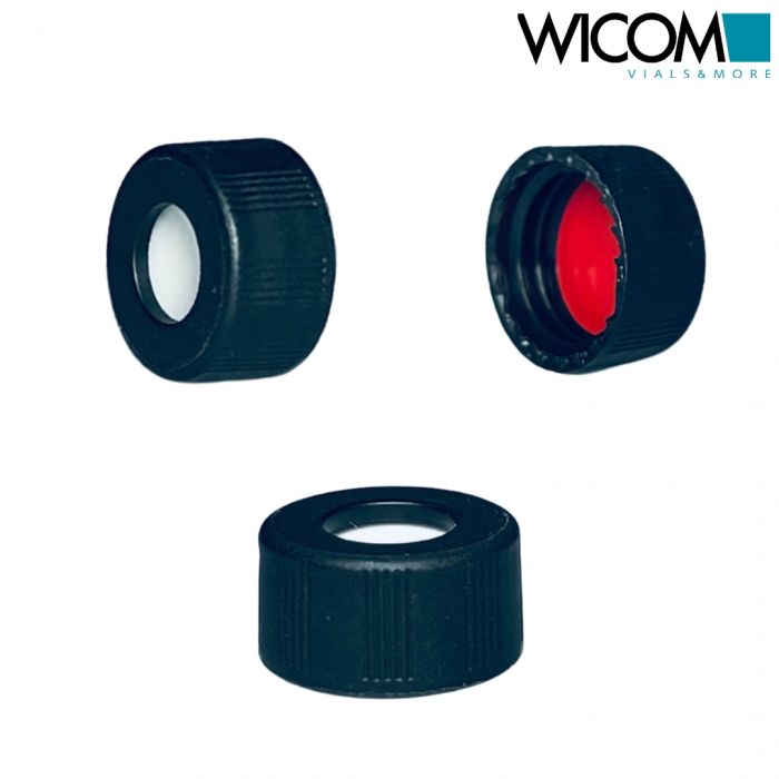 WICOM bouchon à visser, 9mm, noir, avec septum silicone/PTFE