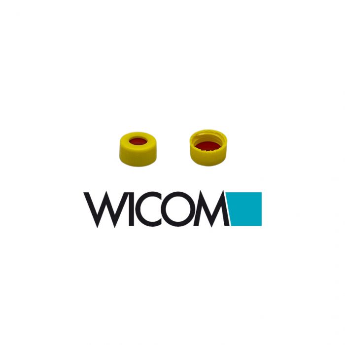 WICOM screw cap, 9mm, yellow, with PTFE/Silicone/PTFE