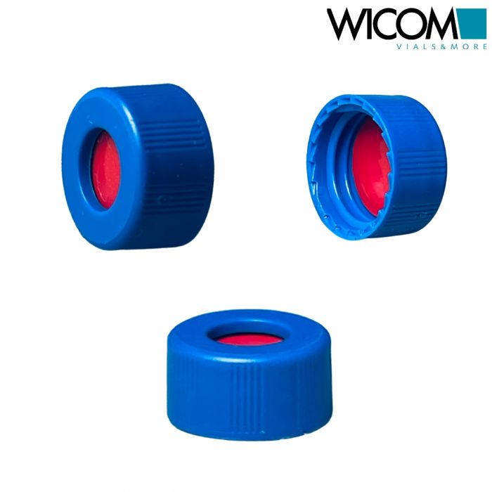 WICOM screw cap, 9mm, blue, with PTFE/Silicone/PTFE septum