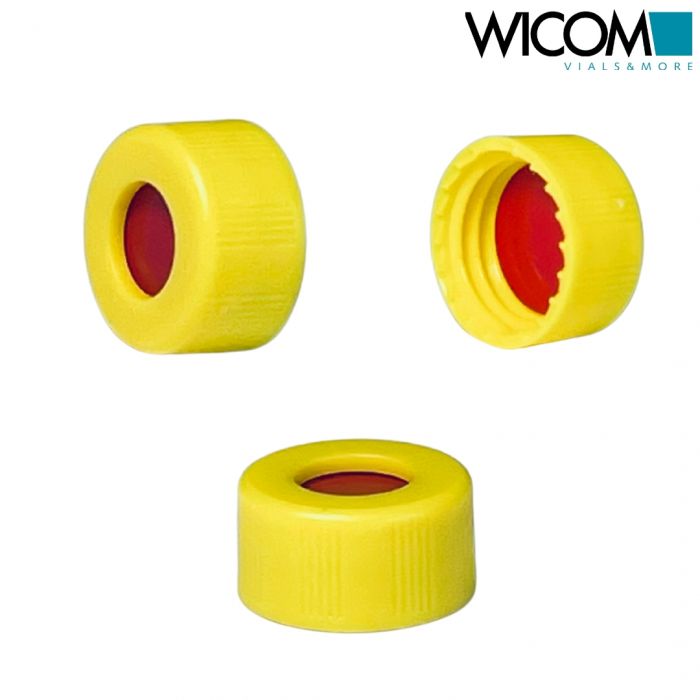 WICOM screw cap, 9mm, yellow, with PTFE/Silicone/PTFE