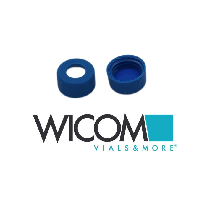 WICOM screw cap, 9mm, blue, with cross slitted  Silicone/PTFE septum