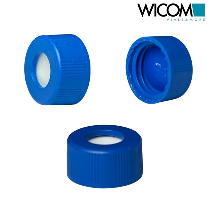 WICOM srew cap, 9mm, blue, with slitted Silicone/PTFE septum