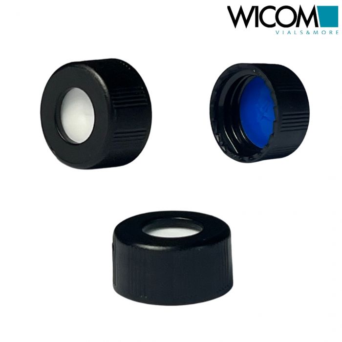 WICOM screw cap, 9mm, black, with slitted Silicone/PTFE septum, blue/white