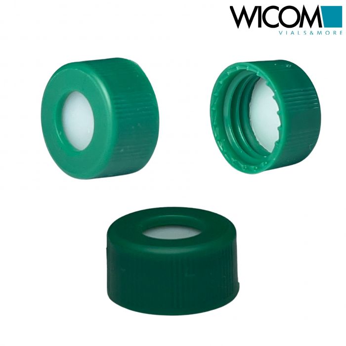 WICOM screw cap, 9mm, green, with PTFE septum