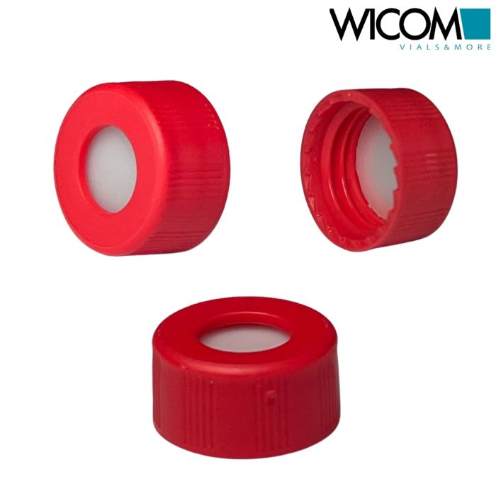 WICOM screw cap, 9mm, red, with PTFE septum