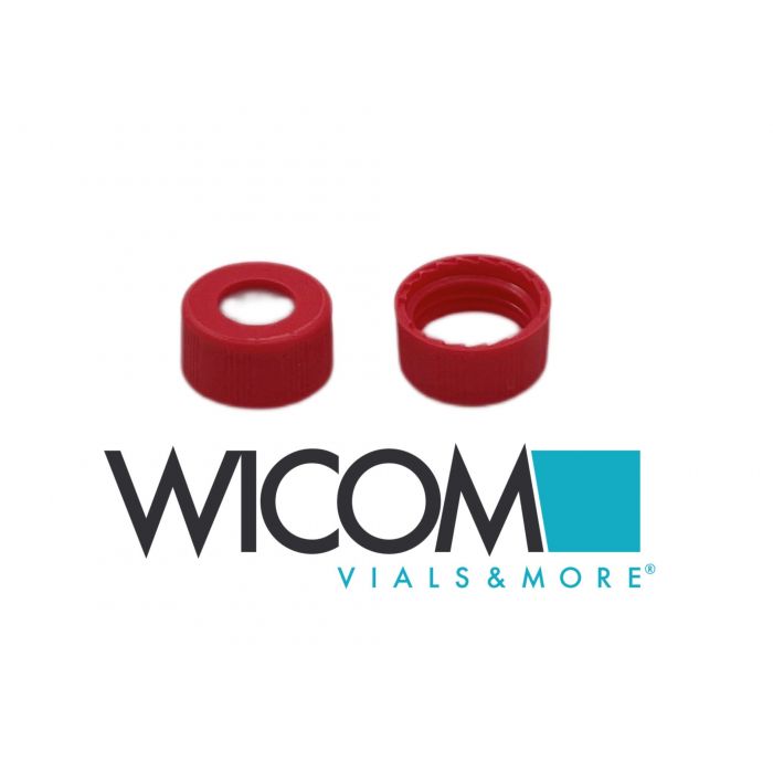 WICOM screw cap, 9mm, red, with PTFE septum