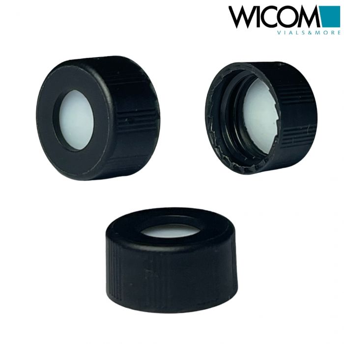 WICOM screw cap, 9mm, black, with PTFE septum