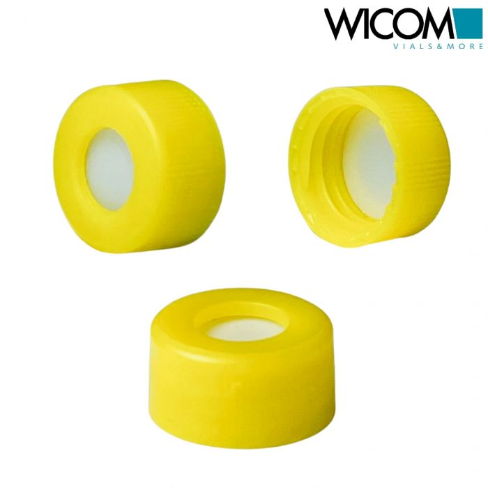 WICOM screw cap, 9mm, yellow, with PTFE septum